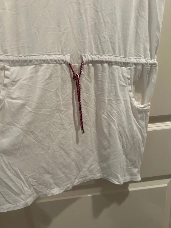 Tommy Hilfiger White Sleeveless Drawstring Dress stretchy Trim Details pockets - Picture 3 of 11